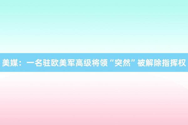 美媒：一名驻欧美军高级将领“突然”被解除指挥权
