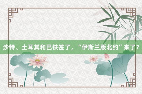 沙特、土耳其和巴铁签了，“伊斯兰版北约”来了？