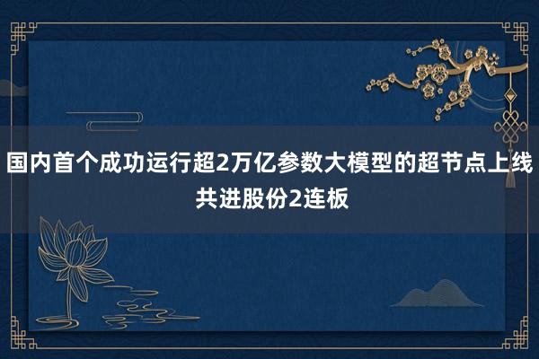 国内首个成功运行超2万亿参数大模型的超节点上线 共进股份2连板